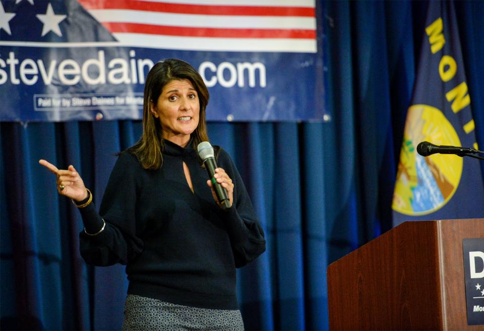 Nikki Haley, former US ambassador to the United Nations, visits Great Falls to endorse Sen. Steve Daines for Senate on Monday at the Hilton Garden Inn.