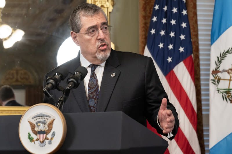 President Bernardo Arévalo of Guatemala says the United States' commitments will "benefit all Guatemalans," before Monday's meeting with Vice President Kamala Harris in the Vice President's Ceremonial Office in the Eisenhower Executive Office Building on the White House Campus in Washington, D.C. Photo by Ron Sachs/UPI