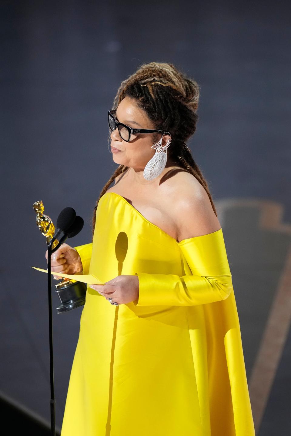 Ruth E. Carter accepts the award for best costume design for "Black Panther: Wakanda Forever" during the 95th Academy Awards at the Dolby Theatre in Los Angeles on March 12, 2023.