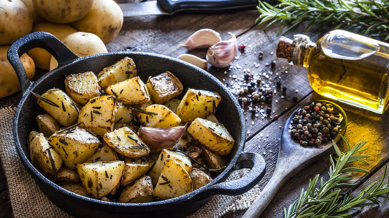 Roasted potatoes in cast iron skillet