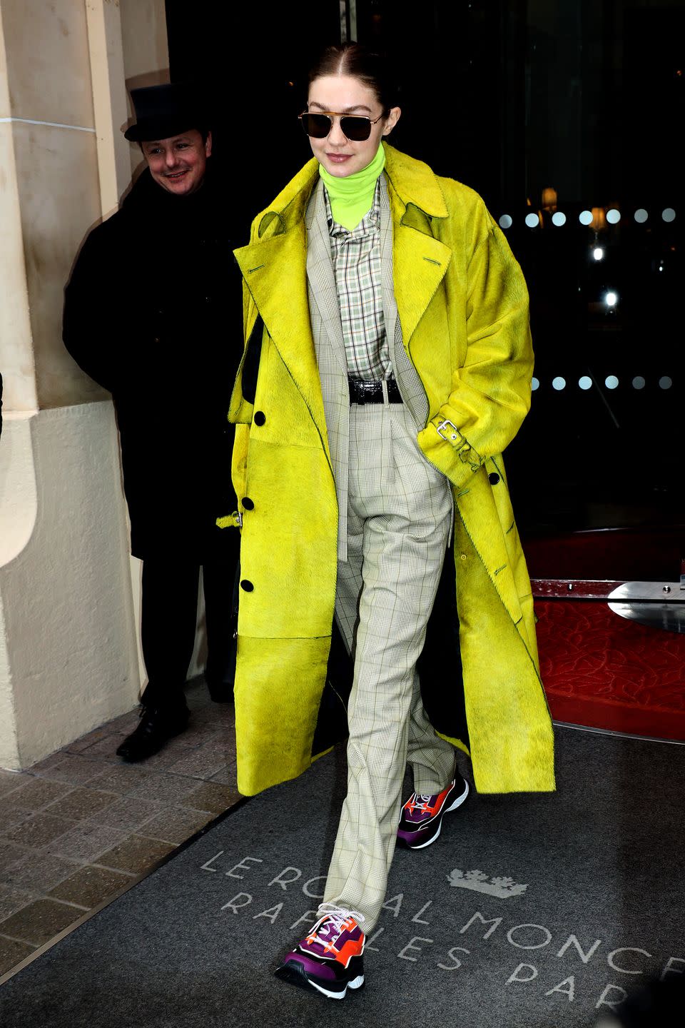 <p>Gigi has been blessed with the otherworldly ability to pull off even the wildest outfit. She literally wore neon, on plaid, on more plaid, on more neon, with a statement shoe – AND PULLED IT OFF. How?! Just how?!?</p>