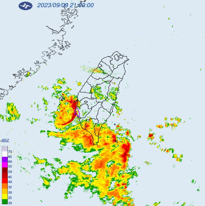 氣象局針對台南發布大雷雨警訊，須慎防淹水。(圖／氣象局)