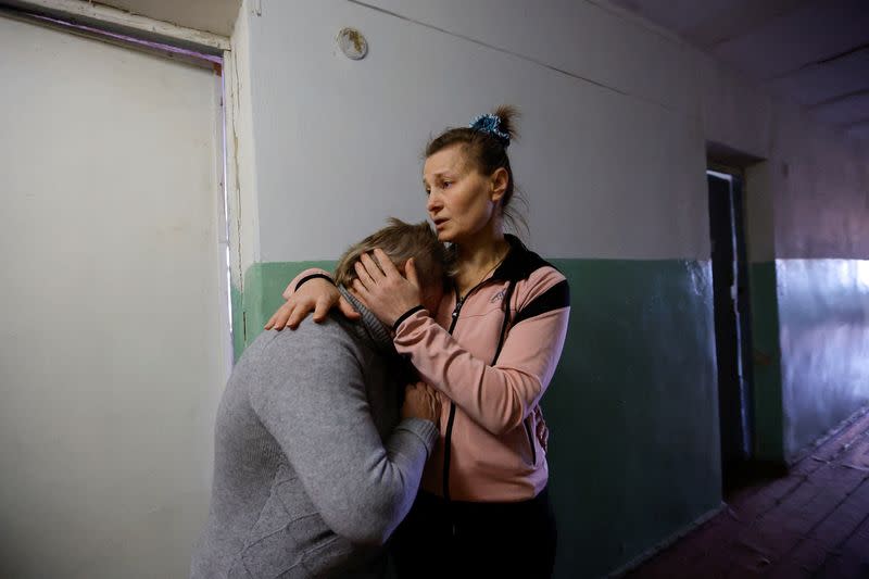 Evacuees from Soledar stay at a temporary accommodation centre in Shakhtarsk