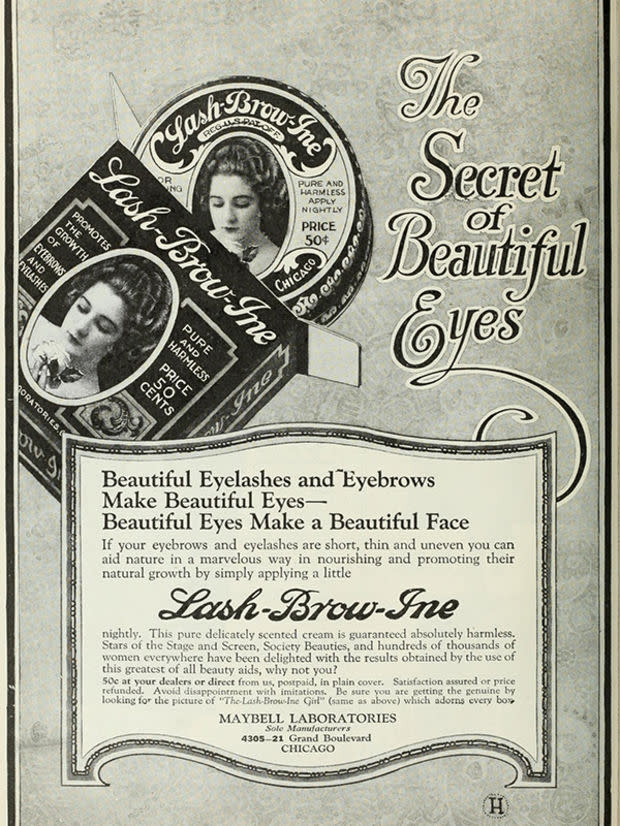 Before it was Maybelline, Maybell Laboratories sold Lash-Brown-Ine by mail. It cost 50 cents.