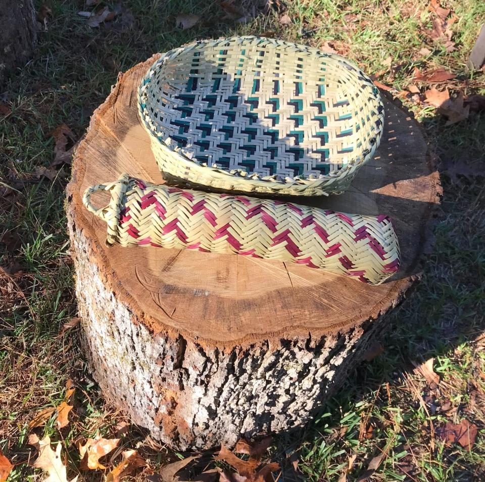 Two river cane baskets show how the material is woven to form containers