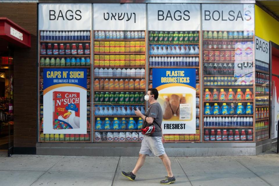 The exterior of The Plastic Bag Store in New York City’s Times Square in October 2020.