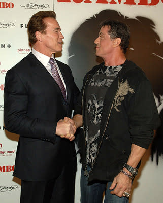 Governor Arnold Schwarzenegger and Sylvester Stallone at the Las Vegas premiere of Lionsgate Films' Rambo