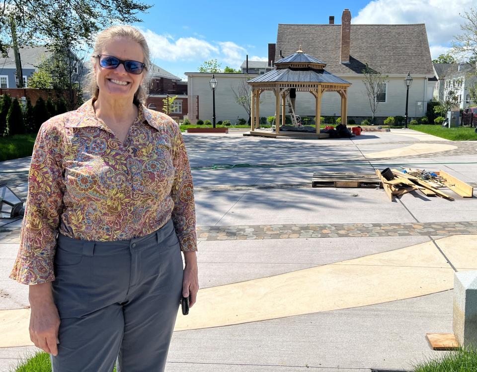 Heather Heimarck, the project's landscape architect, has been at the site of Abolitionist Park Row helping to put on the finishing touches.