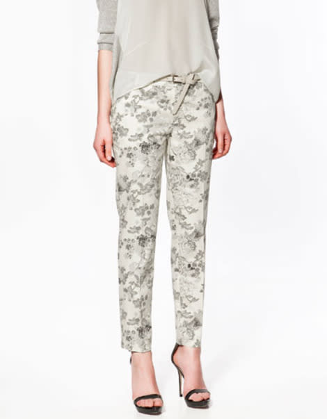 Beige Flower Print Trousers 