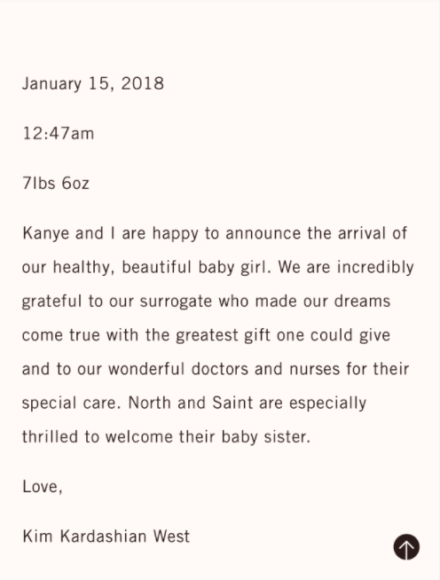 The happy news was made on Kim's app. Source: KimKardashianWest