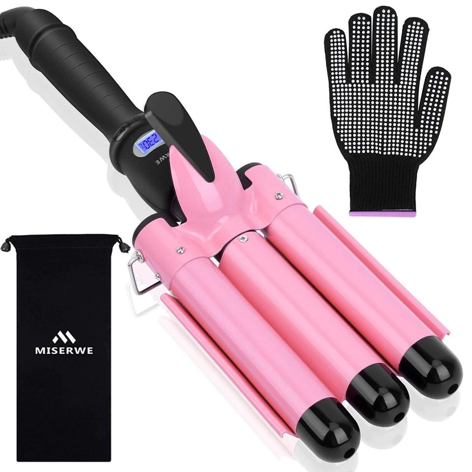 3 Barrel Curling Iron 1 inch Hair Crimper with LCD Temperature 430℉ Display Hair Wand Waver