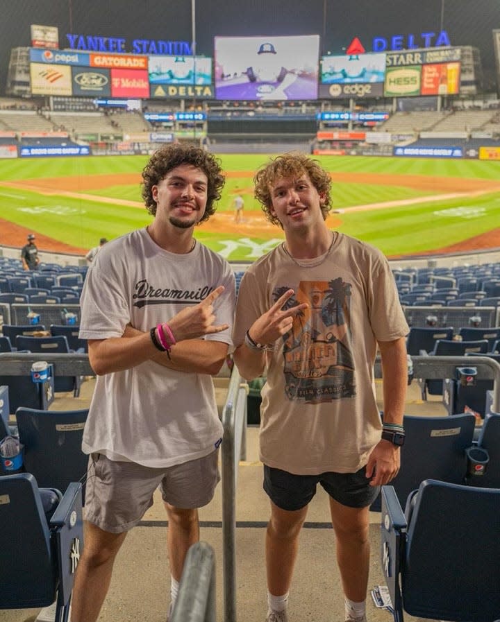 Former Exeter High School pitcher Dan Sarmiento, left, and Winnacunnet High School rising senior Cam Sakalerios were guests of Houston Astros pitcher Lance McCullers in June 2022 at Yankee Stadium.