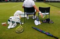 The gear of France's Richard Gasquet is seen on Court 12 during his match against Spain's Marcel Granollers at the Wimbledon Tennis Championships in London, Britain June 30, 2016. REUTERS/Stefan Wermuth