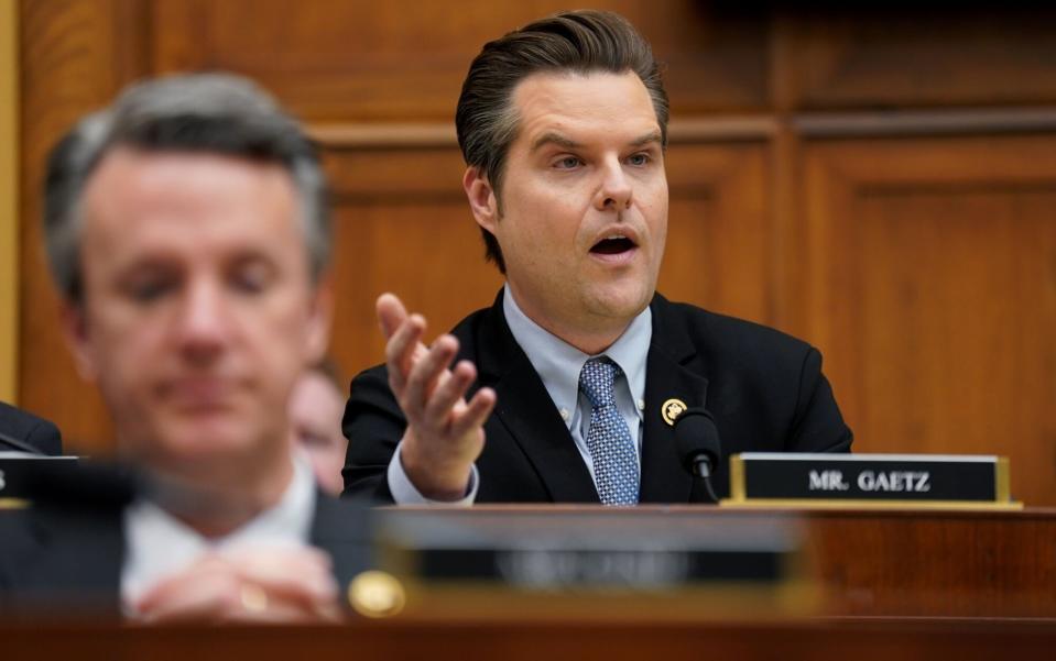 Representative Matt Gaetz, a Republican from Florida, right, speaks during a House Judiciary Committee hearing