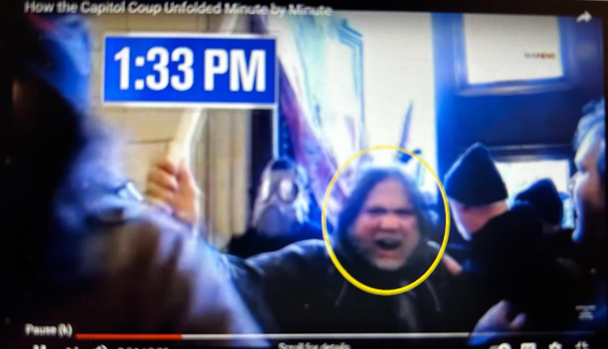 Howard Adams of Edgewater is shown in this image taken during the Capitol Riots on Jan. 6, 2021. Howard is to be sentenced on April 13 in Washington, D.C.