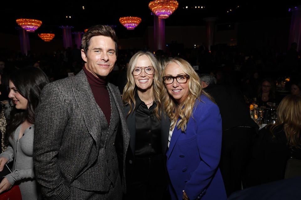 From left, James Marsden, Dana Walden and Sharon Klein at Casting Society's (CSA) 39th Annual Artios Awards held at The Beverly Hilton Hotel on Mar. 7, 2024, in Beverly Hills, California.