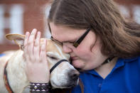 <p>Bonny O'Donnell and her service dog Carson in front of Savannah High School, Sunday, Jan. 10, 2016 in Savannah, Ga. (Stephen B. Morton for The Washington Post via Getty Images)</p>