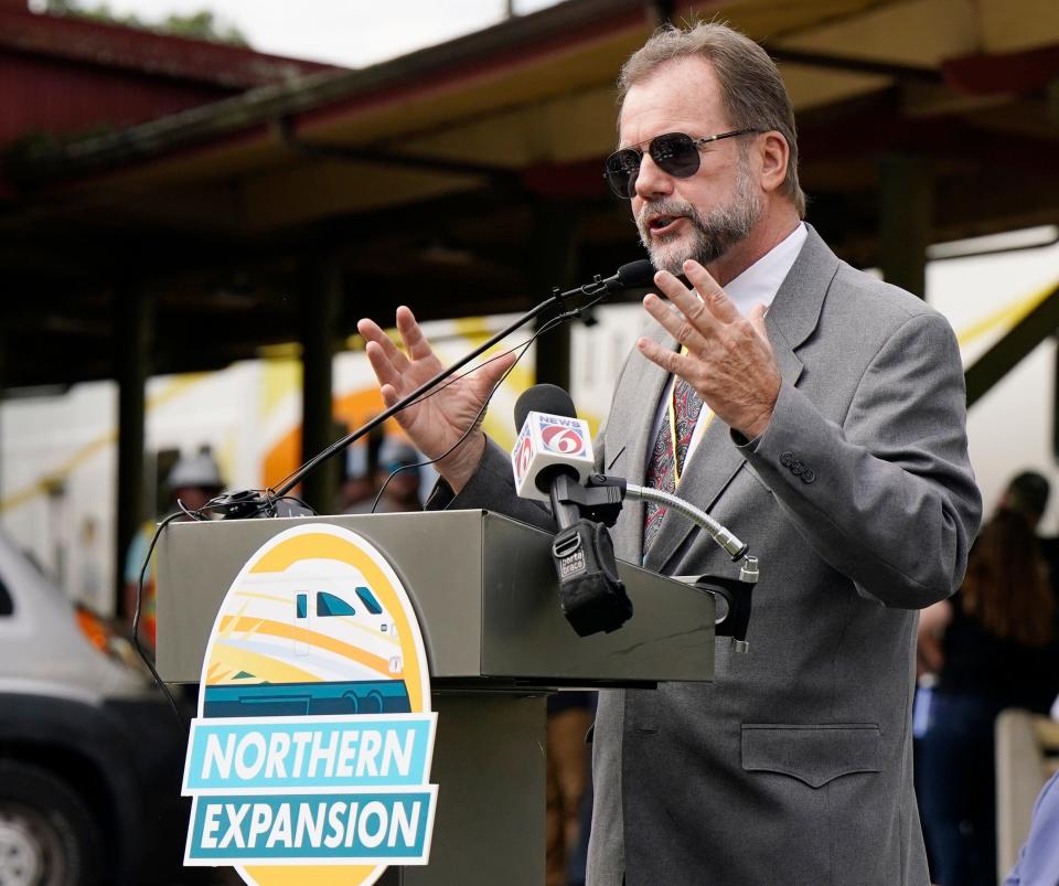 Volusia County Council Chairman Jeff Brower during SunRail expansion station ceremony in DeLand, Monday, May 22, 2023.