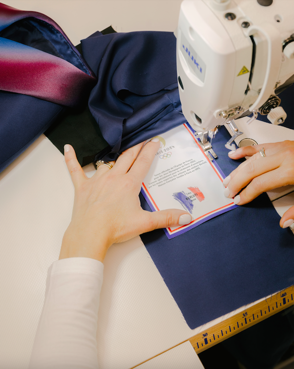 Details of the Berluti uniform designed for Team France for the opening ceremonies of the Paris 2024 Olympic and Paralympic Games.