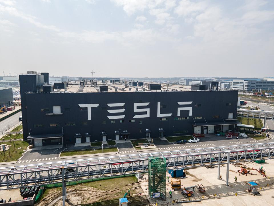 An aerial view of Tesla Shanghai Gigafactory on March 29, 2021 in Shanghai, China.