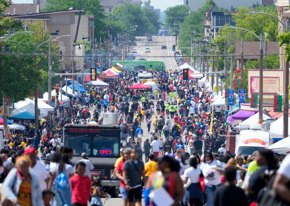 King Drive is filled with people during the Juneteenth Day celebration in Milwaukee on Sunday, June 19, 2022. Milwaukee's Juneteenth Day gathering is one of the oldest in the country.