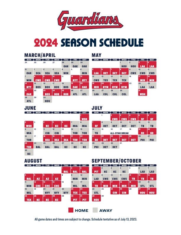 See the Cleveland Guardians 2025 schedule, Opening Day opponent and date