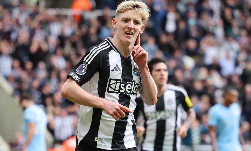 <span>Anthony Gordon after equalising from the penalty spot.</span><span>Photograph: Matt McNulty/Getty Images</span>