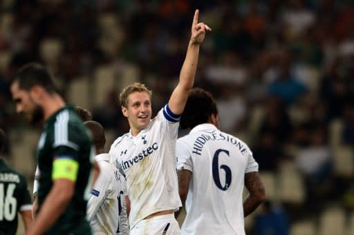 Tottenham Hotspurs' Michael Dawson (C), pictured here in October, has been out of favour under Andre Villas-Boas and came close to leaving the club during the last transfer window, but his display means he is in contention to retain his place