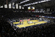 FILE - Hinkle Fieldhouse is shown in the second half of an NCAA college basketball game between Butler and Marquette in Indianapolis, in this Jan. 18, 2014, file photo. Hinkle Fieldhouse is one of six venues hosting NCAA Tournament games later this week. (AP Photo/Michael Conroy, File)