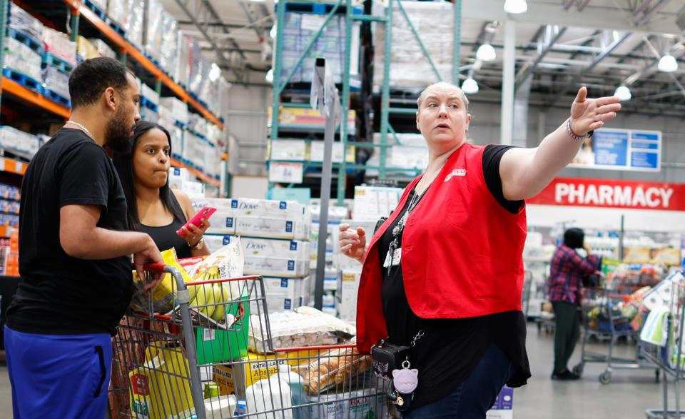 TETERBORO, NJ - JUNE 28: A staff speaks to customers inside a Costco store on June 28, 2023 in Teterboro, New Jersey. Costco is cracking down on membership card sharing at its stores. (Photo by Kena Betancur/VIEWpress)