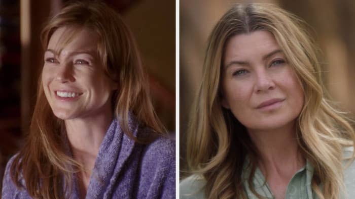 Ellen Pompeo in the first episode of "Grey's Anatomy" vs. the latest ("Someone Saved My Life Tonight"