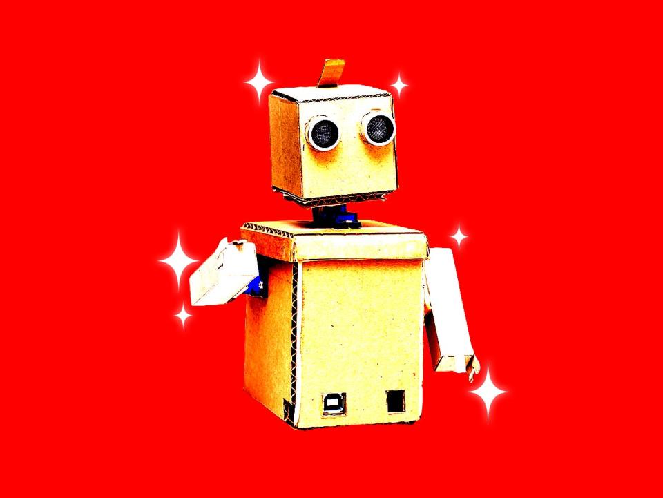 A sparkling cardboard robot