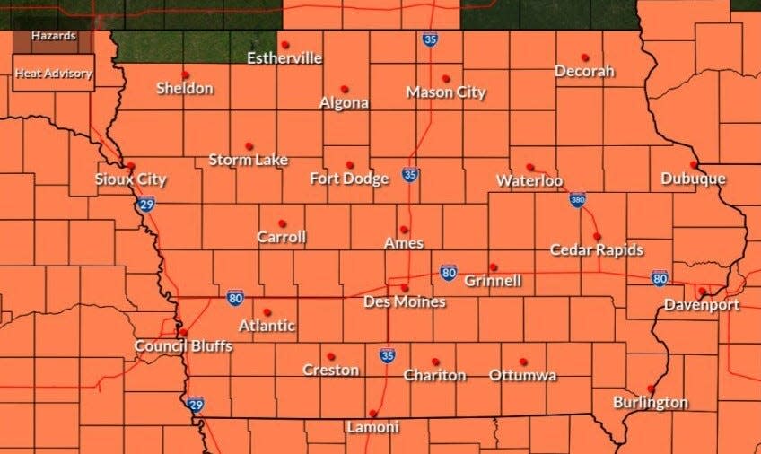 Heat indices across Iowa could make conditions feel like 106 degrees or hotter on Tuesday, July 5, 2022.