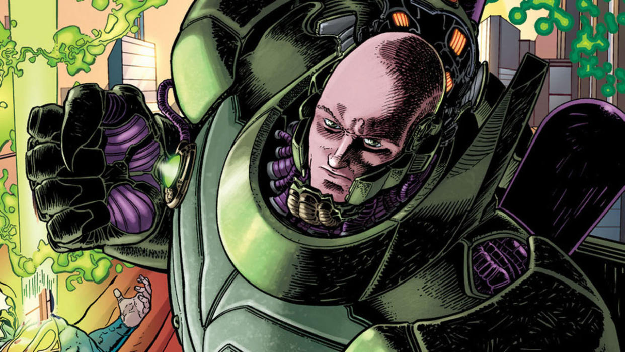  Lex Luthor wearing his green war armor 