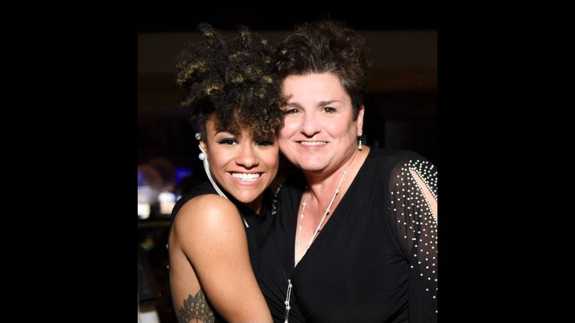 Ariana DeBose with her mother, Gina DeBose, at opening night for the Broadway musical “SUMMER: The Donna Summer Musical” in April 2018. Gina DeBose
