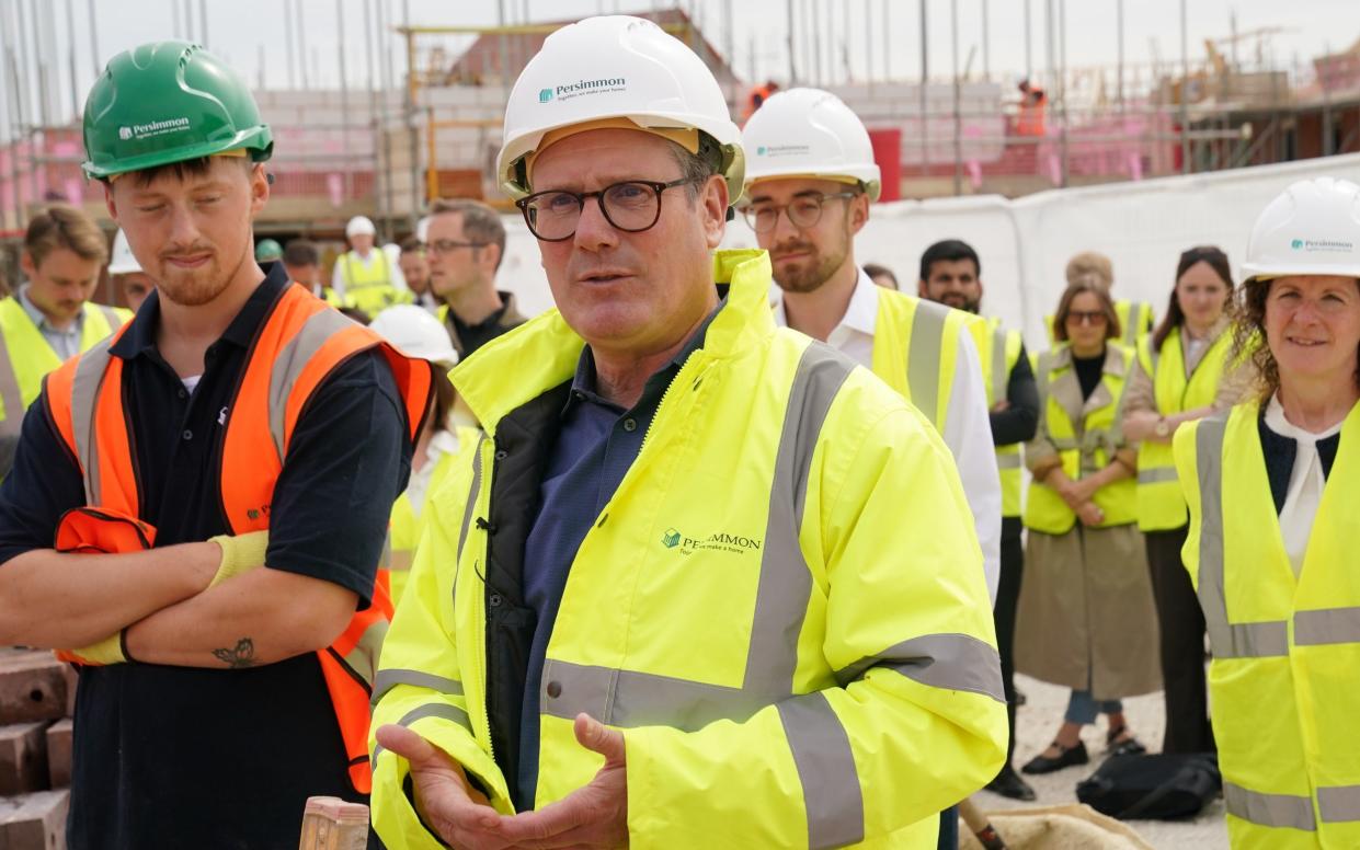 Sir Keir Starmer, the leader of the Labour Party, is pictured today during a visit to a housing development in York