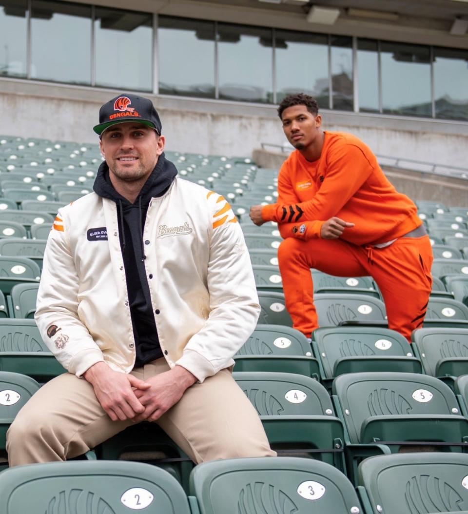 Sam Hubbard and Tyler Boyd wearing BlaCk OWned's Bengals capsule.