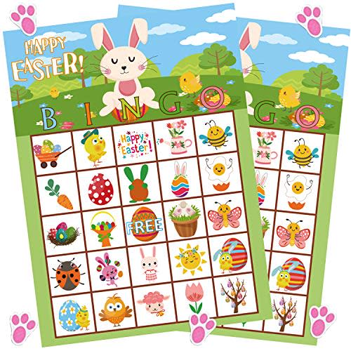 Funnlot Easter Games for Party Easter Bingo Game for Kids with 24 Players Easter Party Supplies for Family Classroom Activities 