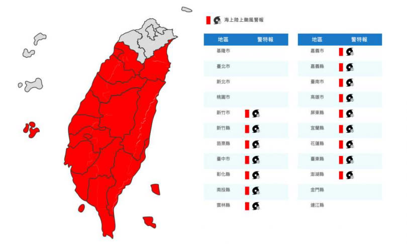 陸上警戒範圍。（圖／氣象局）