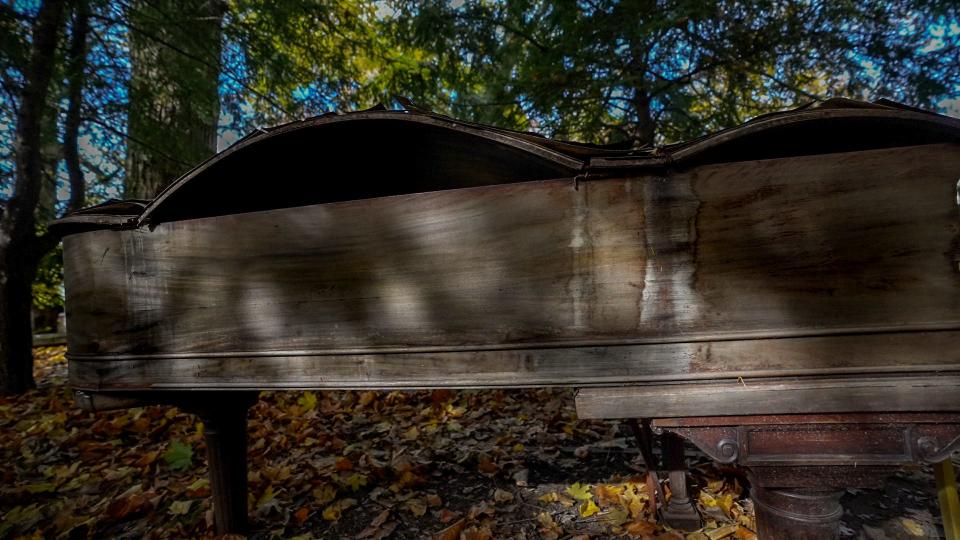 After a rainy summer, the piano's lid had bowed and the veneer had lifted. “It’s turning into a tree again,” a RISD student observed after playing it this fall.