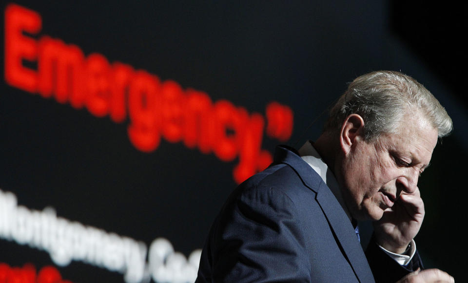 Former U.S vice president and climate activist Al Gore makes a speech on acting for climate to participants in a U.N. climate summit that is to work out ways of keeping global warming in check, in Katowice, Poland, Wednesday, Dec. 12, 2018.(AP Photo/Czarek Sokolowski)