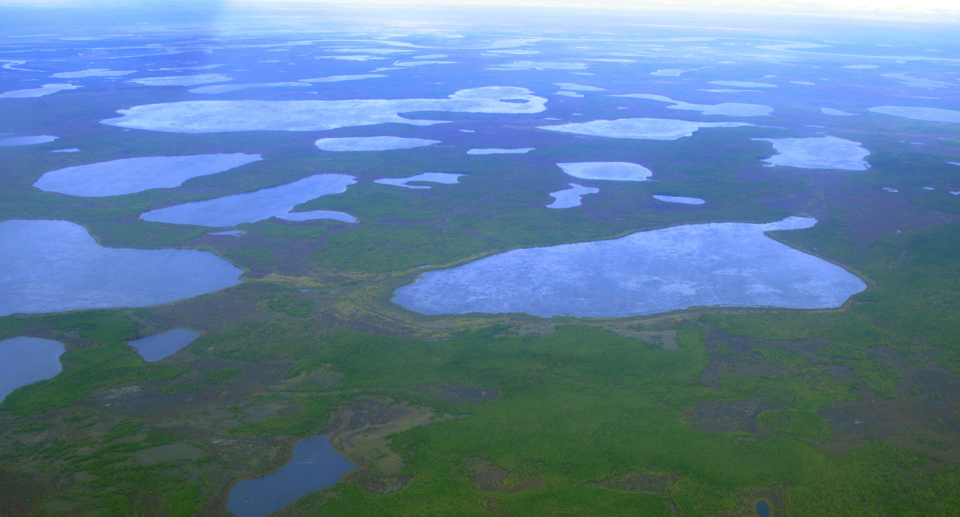 An aerial view of the Siberian permafrost.