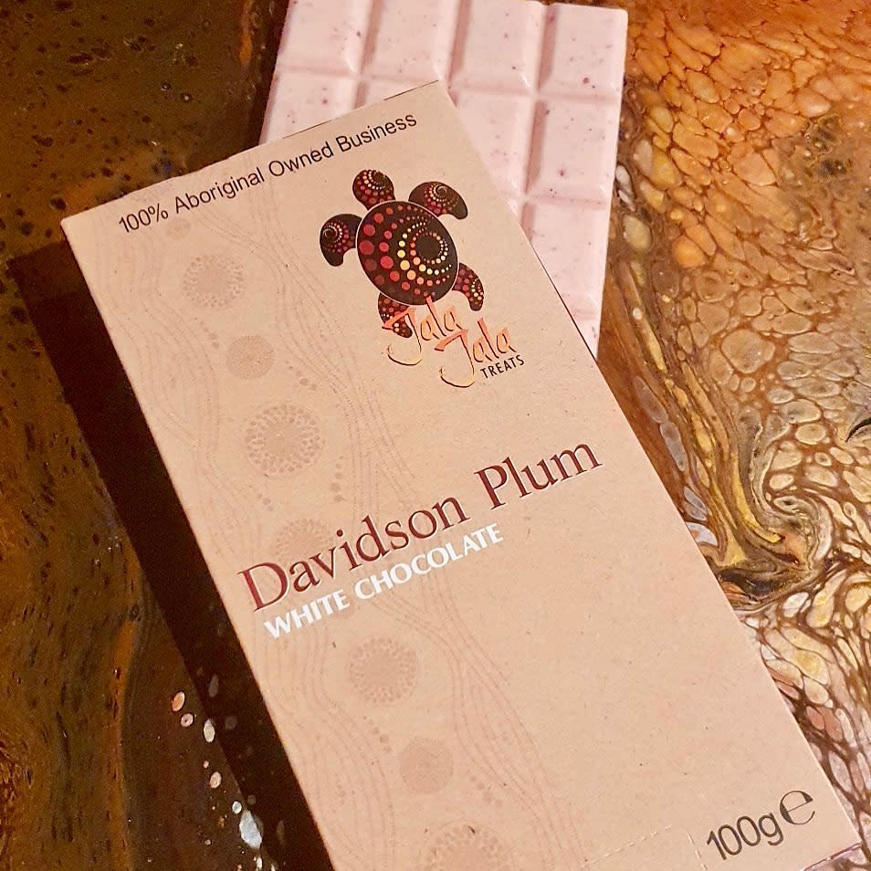 A block of Davidson plum white chocolate from Jala Jala Treats. Photo: supplied.