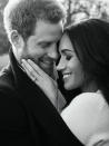 <p>The official engagement photos for the royal couple are here — and they are stunning. This black-and-white shot, photographed at Frogmore House in December, perfectly captures the love and beauty of both subjects — and Markle’s ring. We can’t wait for the wedding. (Photo: Alexi Lubomirski via Getty Images) </p>