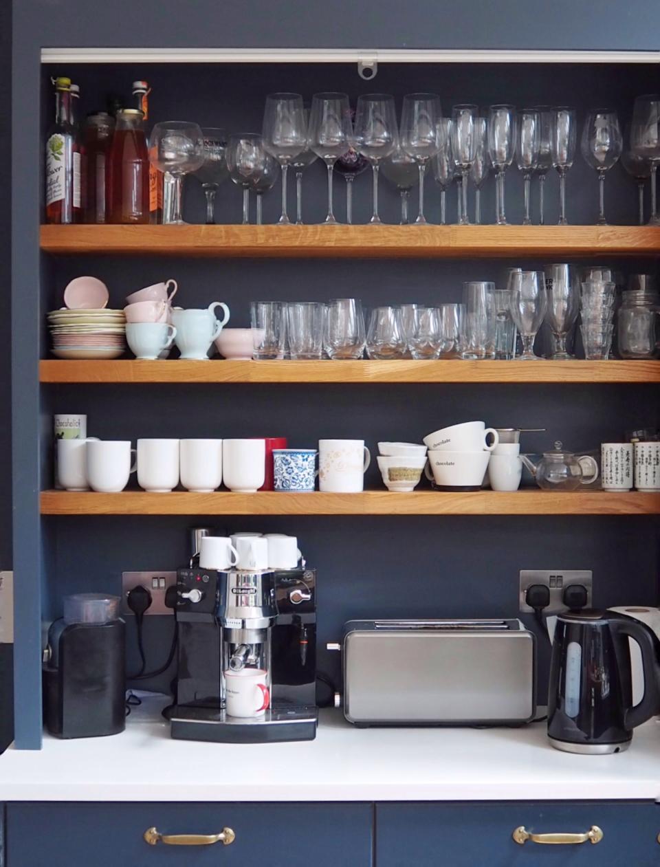 The Ikea blind hides the shelves and kitchen equipment.  (Supplied Jennifer Earle)