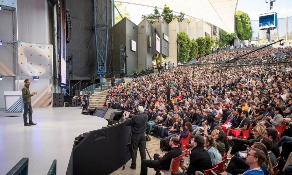 Sundar Pichai, Google’s CEO, speaks during the Google I/O Developers Conference in Mountain View in May.