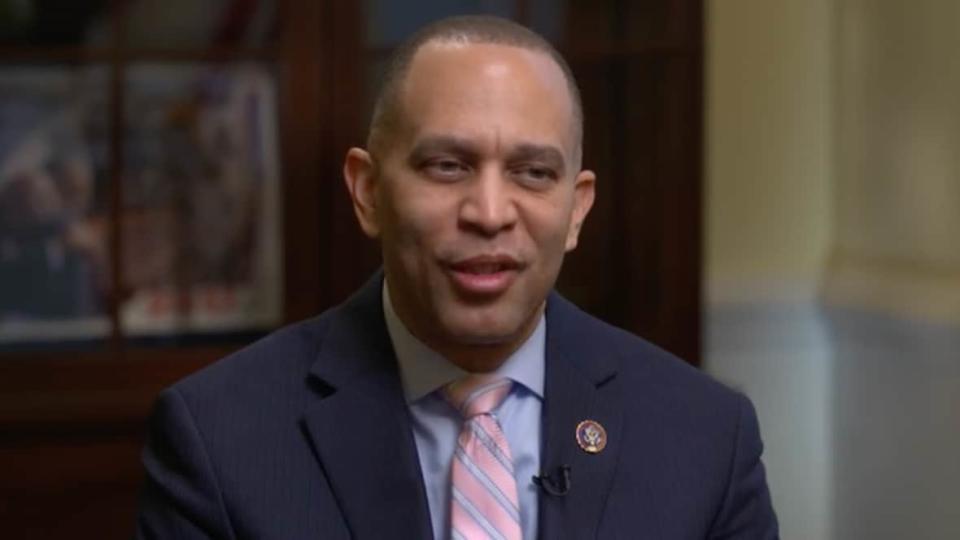 April D. Ryan sits down with House Minority Leader U.S. Rep. Hakeem Jeffries in his congressional office on Jan. 31. (Photo: TheGrio TV)