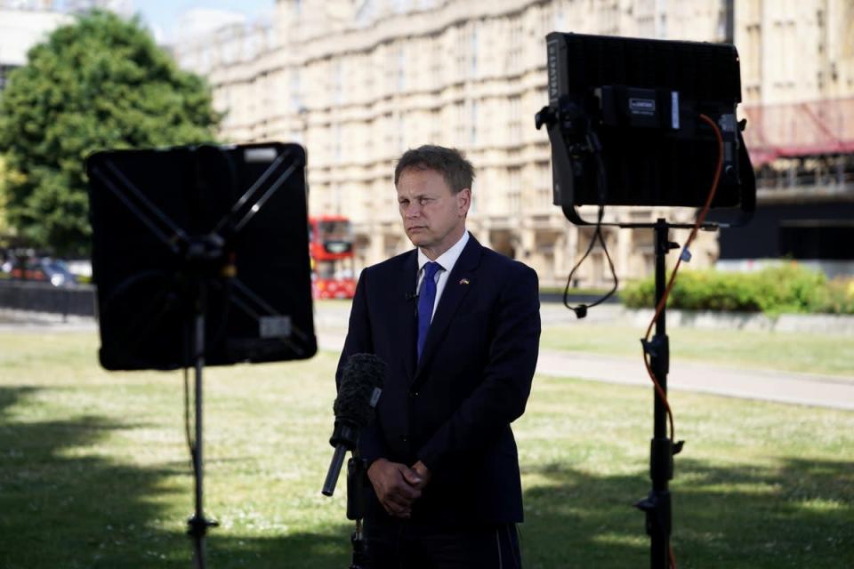 Transport Secretary Grant Shapps speaks to the media on College Green, central London (PA) (PA Wire)