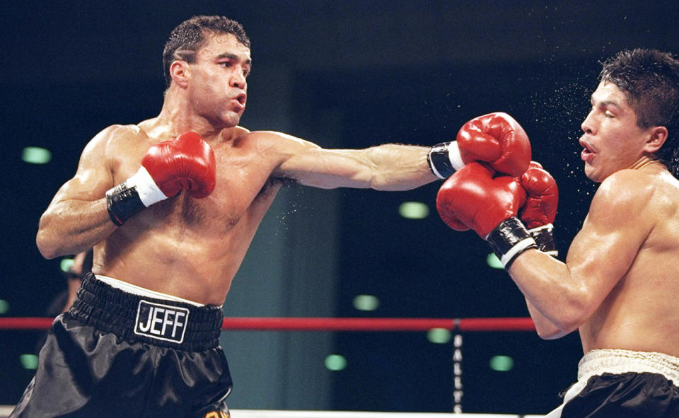 Jeff Fenech, pictured here in action in the boxing ring against Tialano Tovar in 1995.