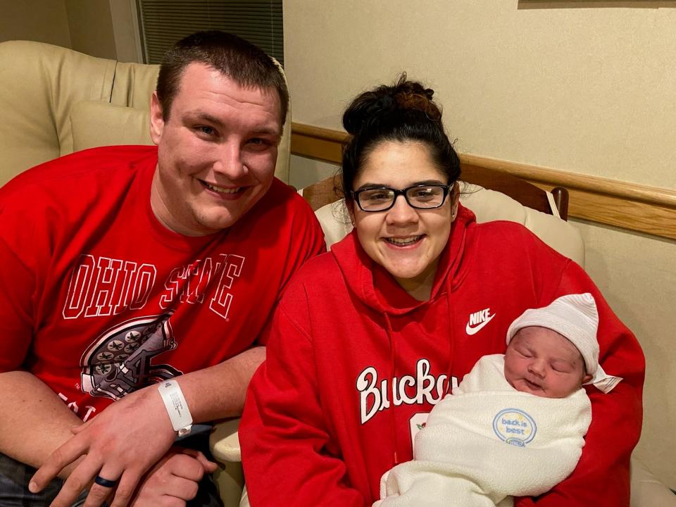 On New Year's Day, baby Emma Grace Beiler, seen here with her parents Jon and Chrissy, was born at WellSpan Good Samaritan Hospital. "We're just glad she's here, she's healthy, everything seems to be doing well. She's doing great, she's eating well," Jon said.